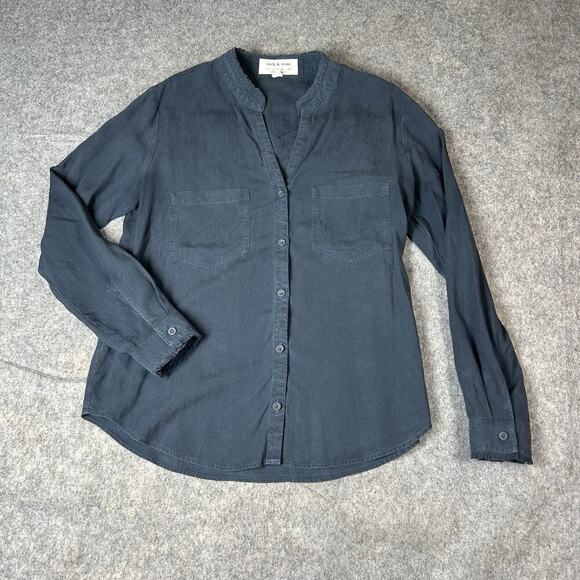 Anthropologie Cloth & Stone Button Up Shirt Medium Oversized Frayed Trim Blue - Picture 1 of 9